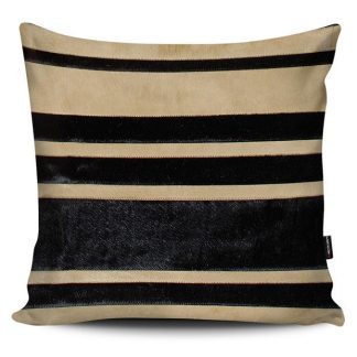 ΔΕΡΜΑΤΙΝΟ ΜΑΞΙΛΑΡΙ (κάλυμμα 1όψης) ΡΙΓΕ 50x50 cm-BLACK/BEIGE